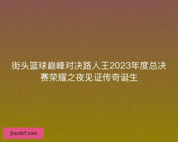 街头篮球巅峰对决路人王2023年度总决赛荣耀之夜见证传奇诞生